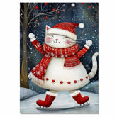 Christmas Wall Art Featuring Adorable Cat in White Dress Ice Skating Joyfully in Snow Whimsical Winter Print for Festive Feline Lovers and Holiday Home Decor on Ready to Hang 1.5" Thick Canvas Wrap, Floating Framed Canvas, Flat Rolled Canvas